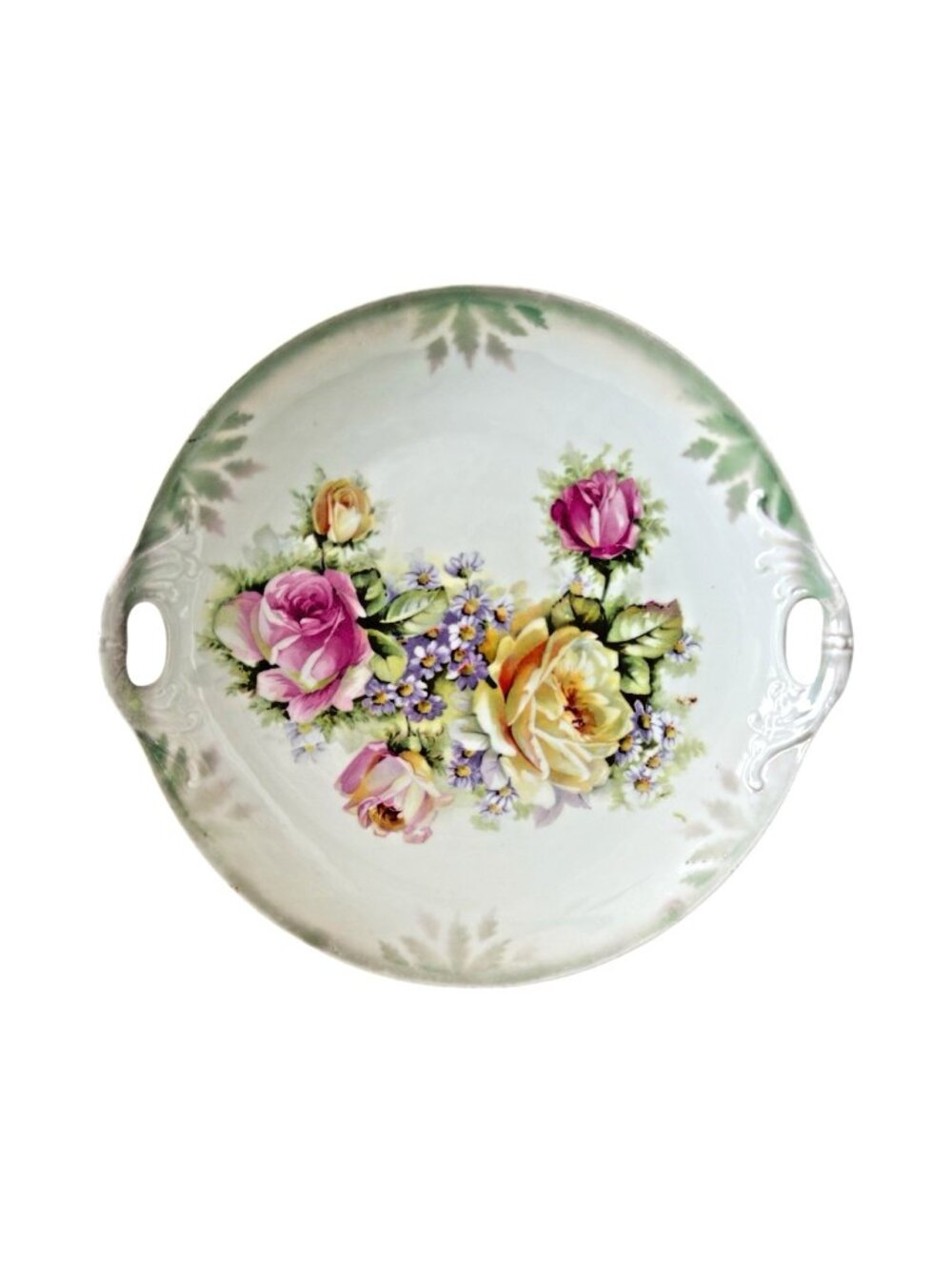 Antique Oscar Gutherz OG Crown Double Handled Plate Floral Bouquet Roses